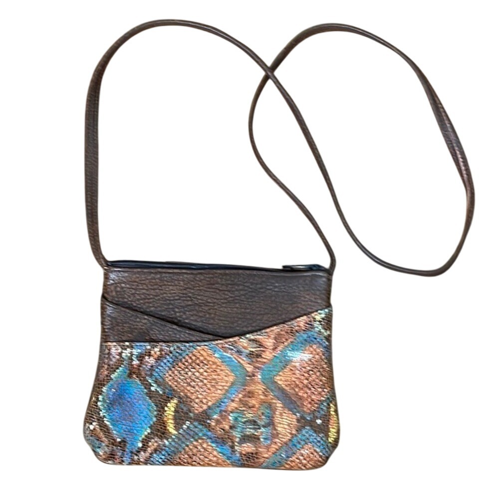 Leather‎ Crossbody Bag Snake skin Brown Blue